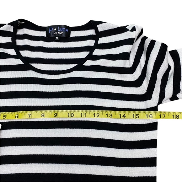 P Luca Milano striped Sweater Tunic Color Block Checkered Black White 90s M - Picture 10 of 10
